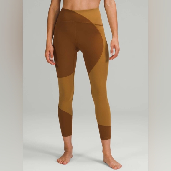 Lululemon Women Nulu Colour Block High-Rise Tight Leggings Brown Beige EUC Sz 6 - Picture 2 of 11